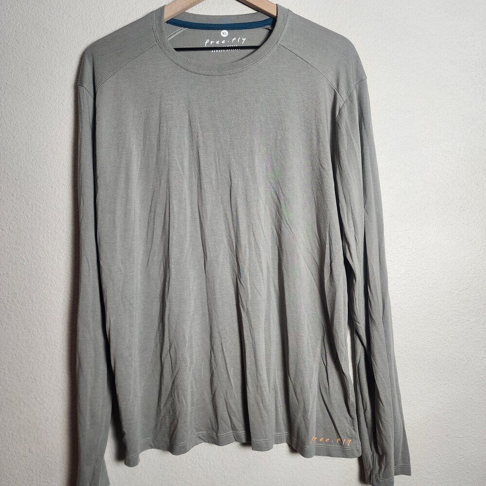 Free Fly Shirt Mens XL Gray Long Sleeve Performance Bamboo Crewneck Athletic